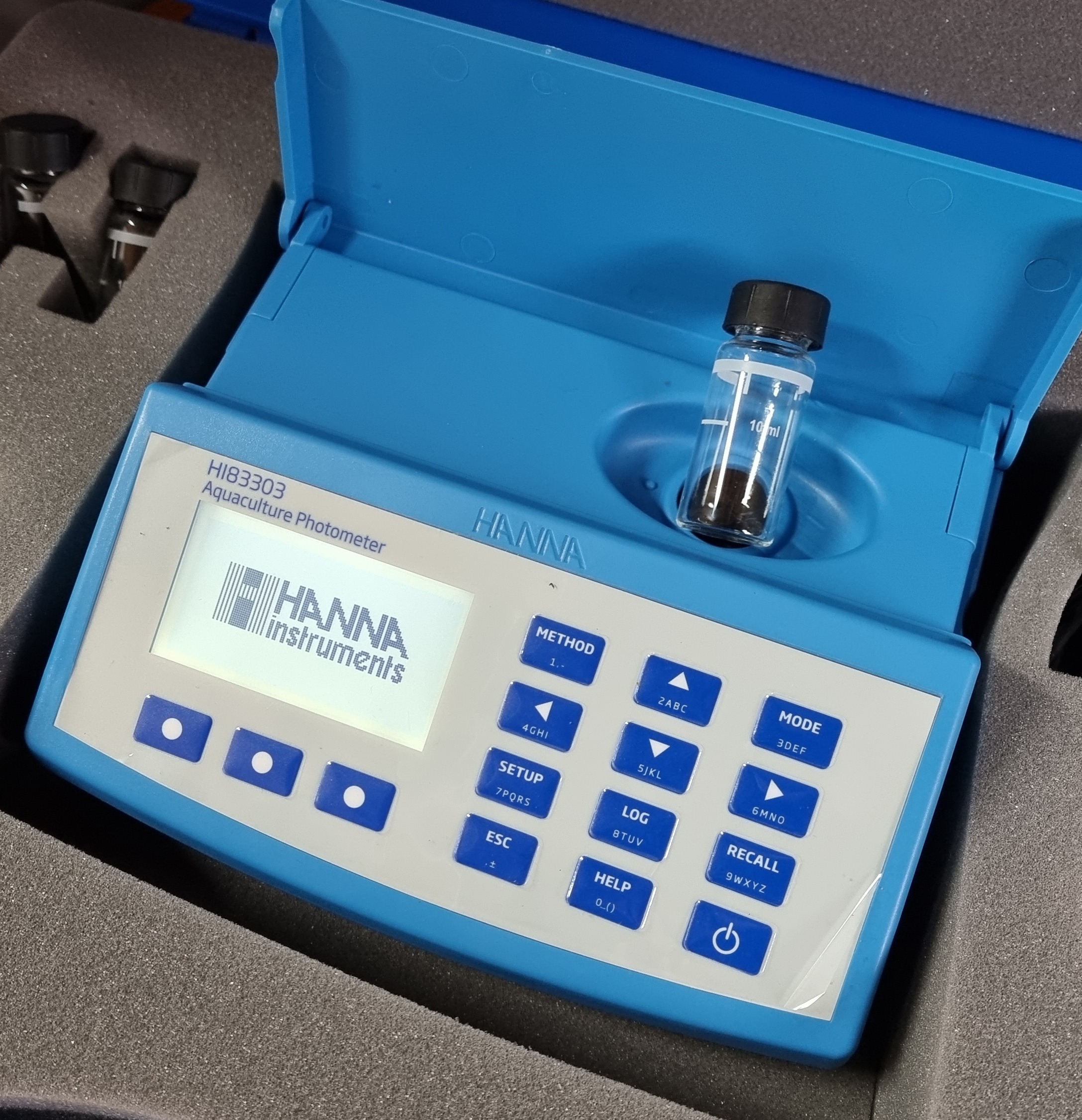 A Hanna aquaculture photometer for testing pond water samples